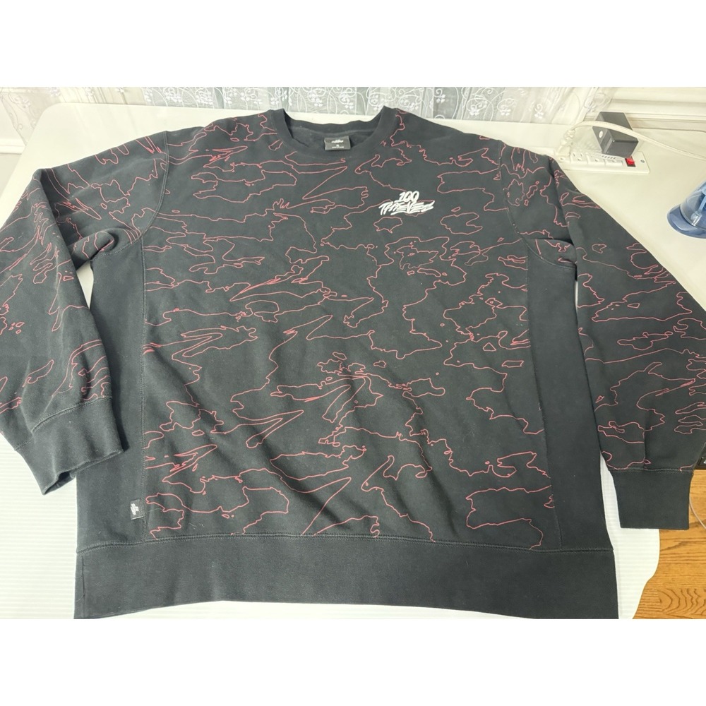 100 THIEVES Geography Crewneck Sweatshirt Sweater Men Xtra Large Black Red